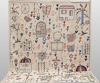 Matta, Kelim med handbroderad dekor, 239 x 182 cm.