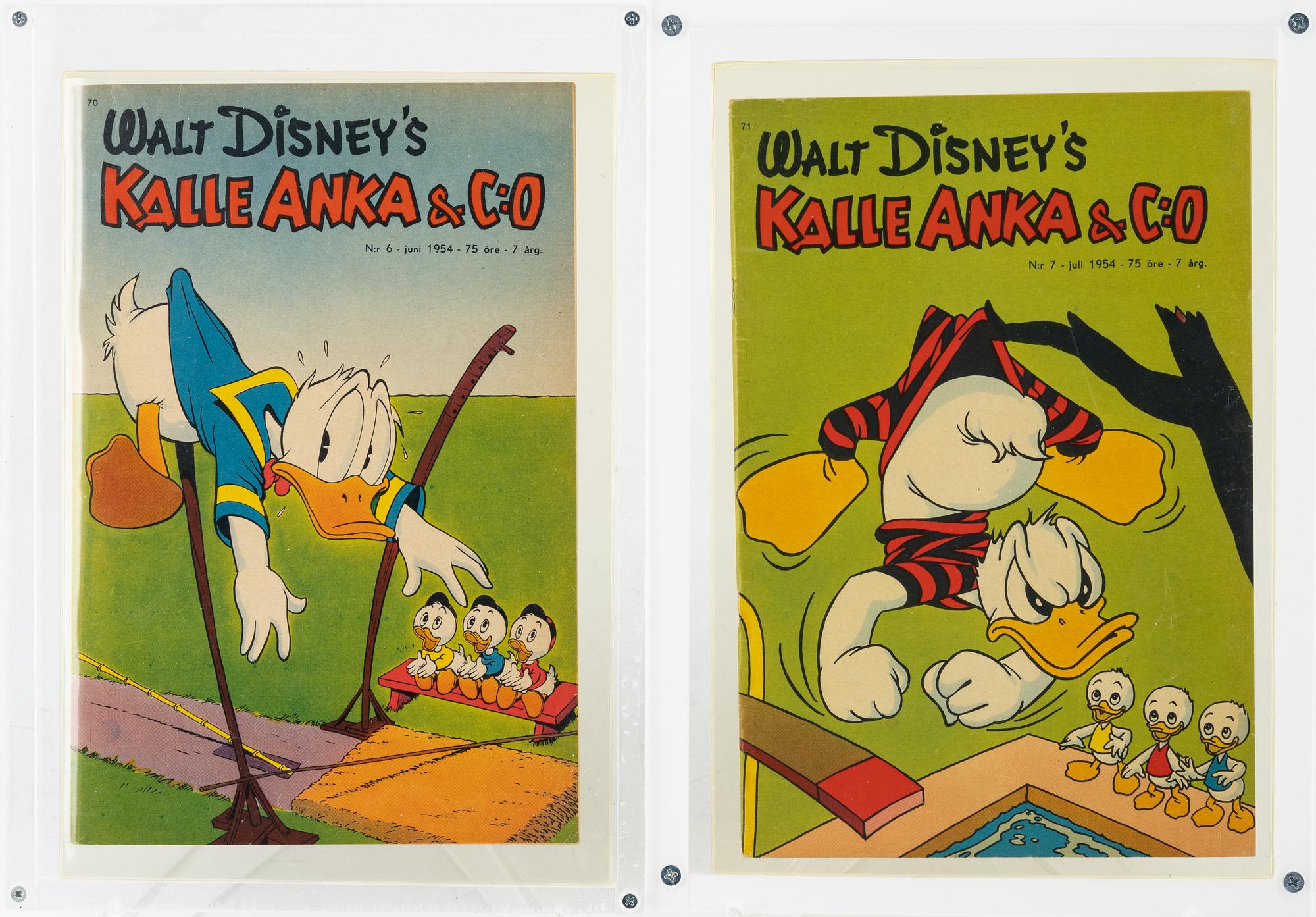 Serietidningar, 2 st, "Kalle Anka & Co" Nr 6 & 7 1954.
