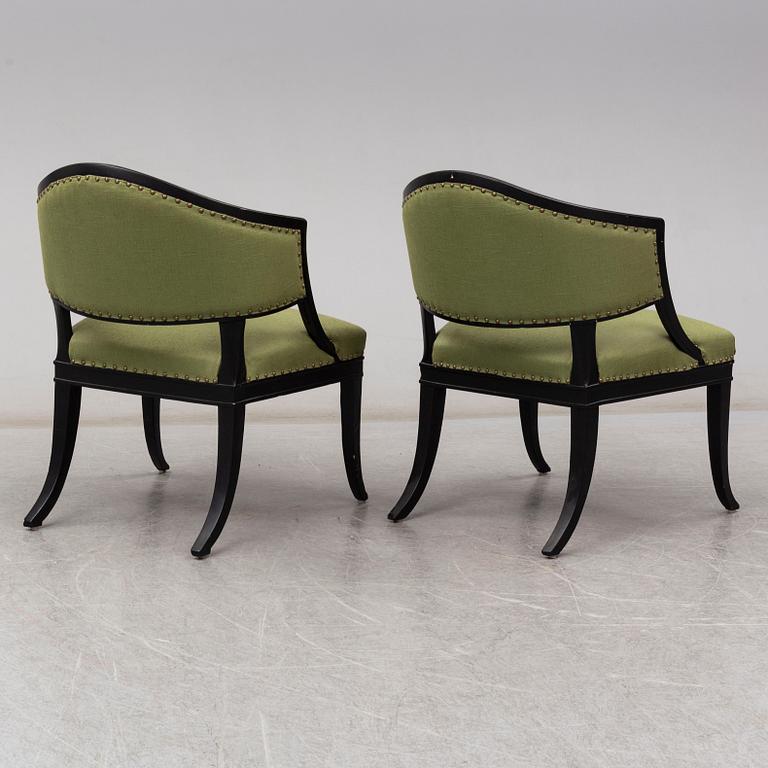 a pair of late gustavian armchairs from around 1800.