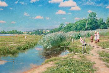 81. Johan Krouthén, Summer landscape with children.