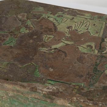 A Chinese glazed ceramic pillow, Song dynasty (960-1279).