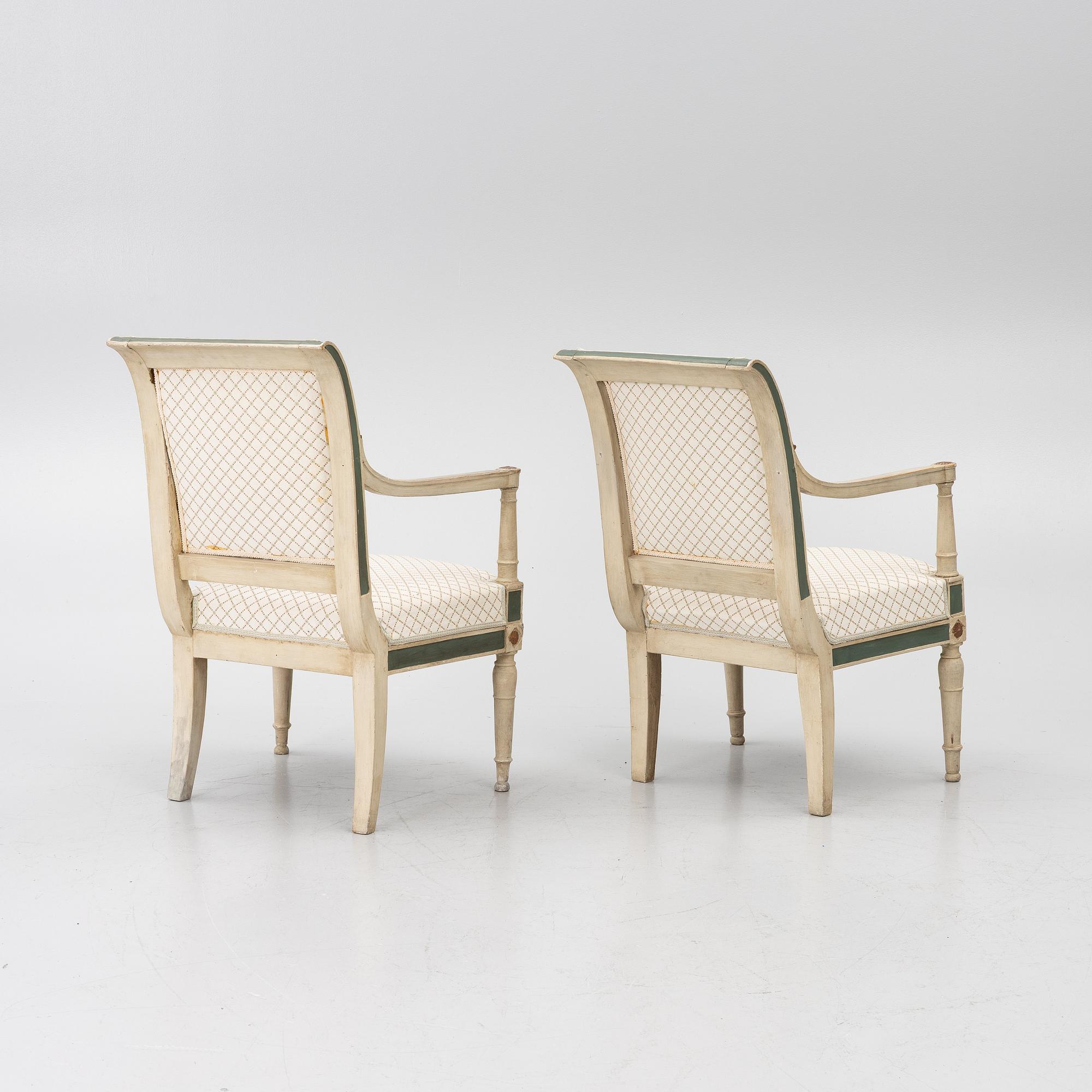 Karmstolar, ett par, directoire, Frankrike, sent 1700-tal.