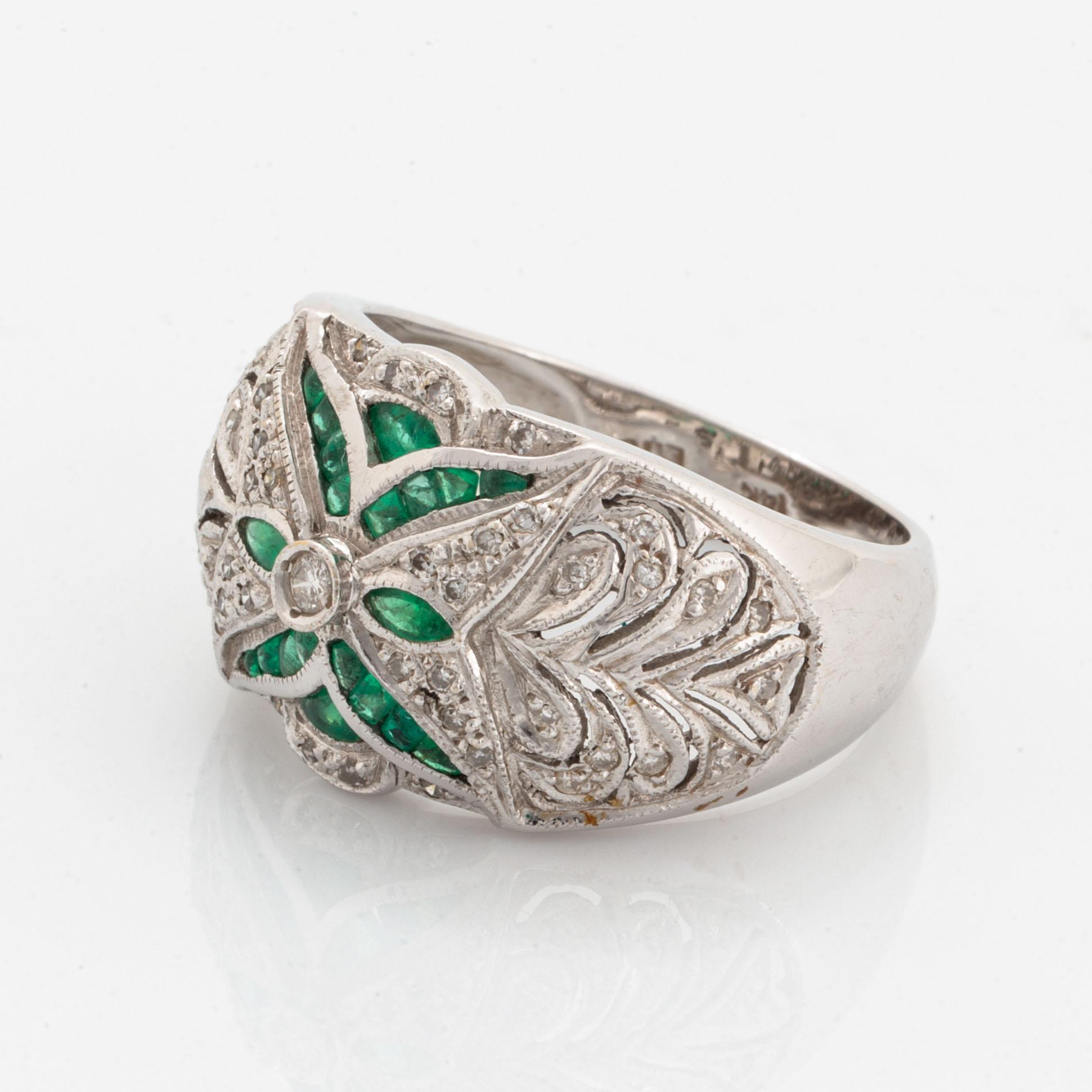 Eight-cut diamond and emerald ring.