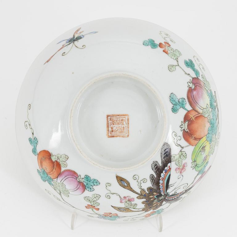 A Chinese porcelain 'butterfly and melon' bowl, 20th Century.