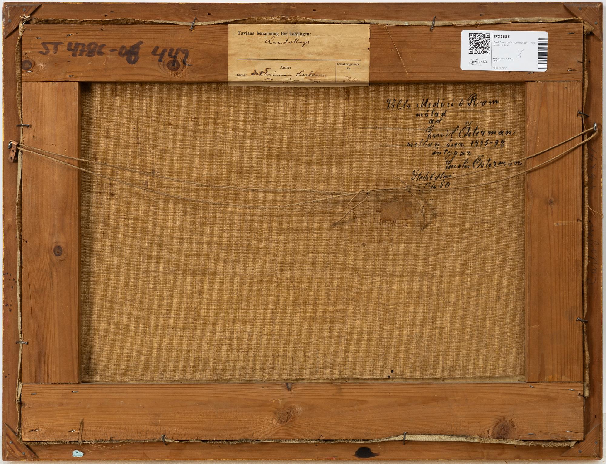 Emil Österman, "Landskap" - Villa Medici in Rome.