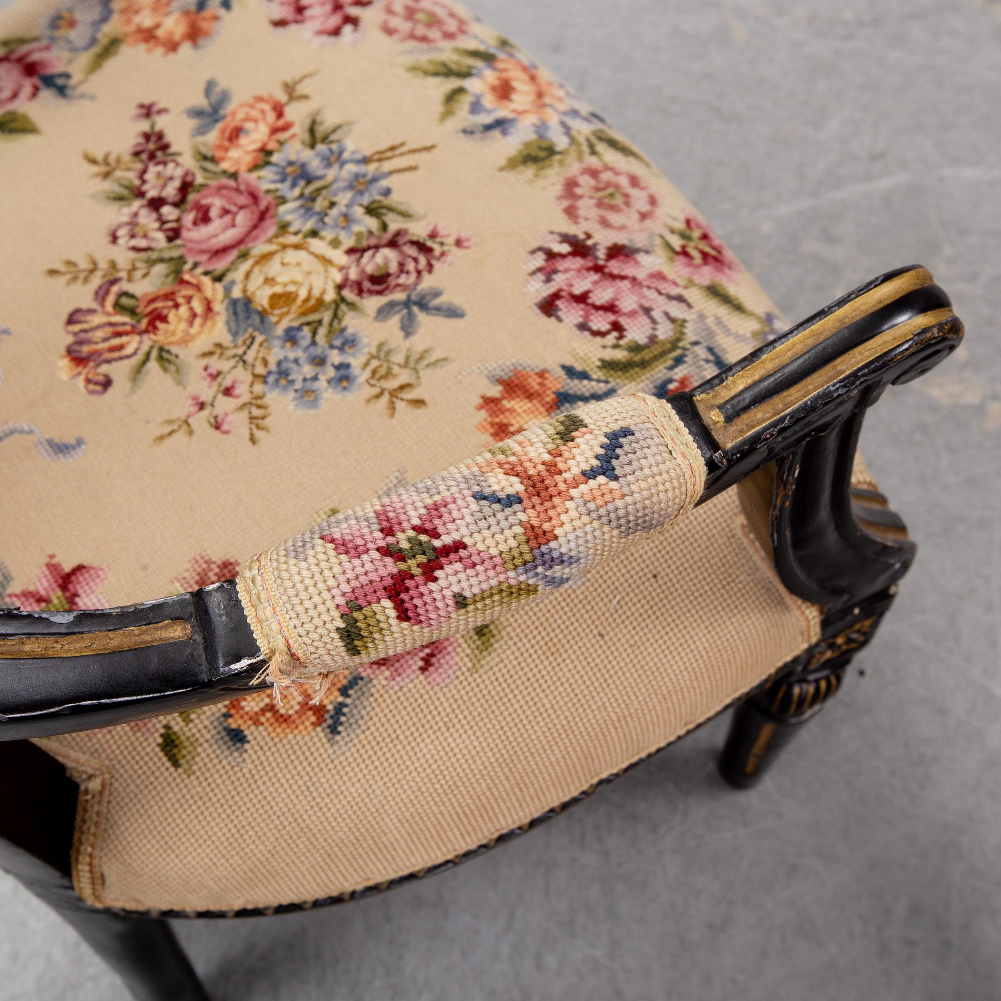 A pair of gustavian armchairs and a pair of gustavian chairs, ca 1800.