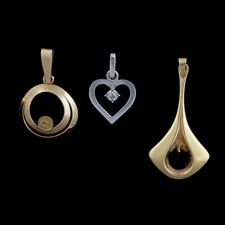 PARTI SMYCKEN, 9 delar, 18k, 14k guld, silver, diamanter tot ca0,10ct. Vikt guld 11,8g, resp 7,1g.