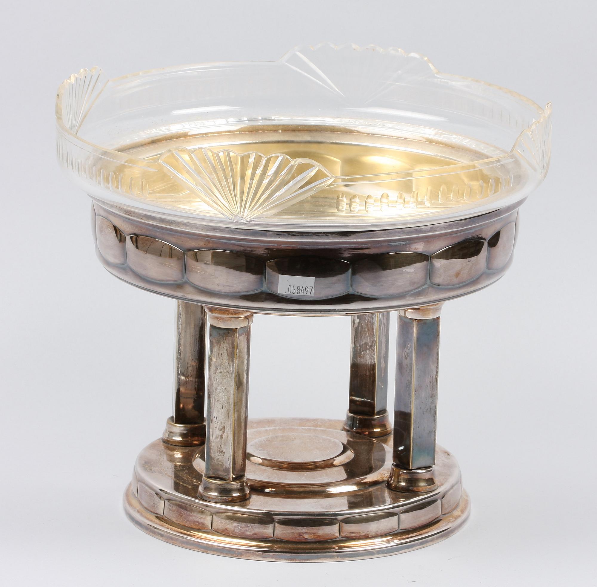 UPPSATSSKÅL, nysilver och glas, GAB, 1920.