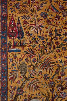 A carpet, a semi-antique silk Kashan figural, ca 309-310 x 204,5-207 cm.