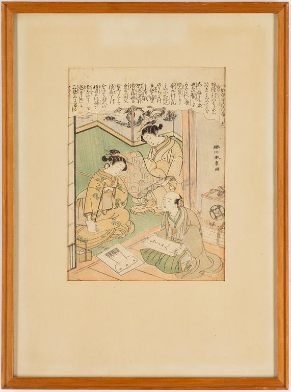 KITAO SHIGEMASA samt REKISENTEI EIRI, efter, färgträsnitt, 2 stycken. Japan, sent 1800-tal/tidigt 1900-tal.