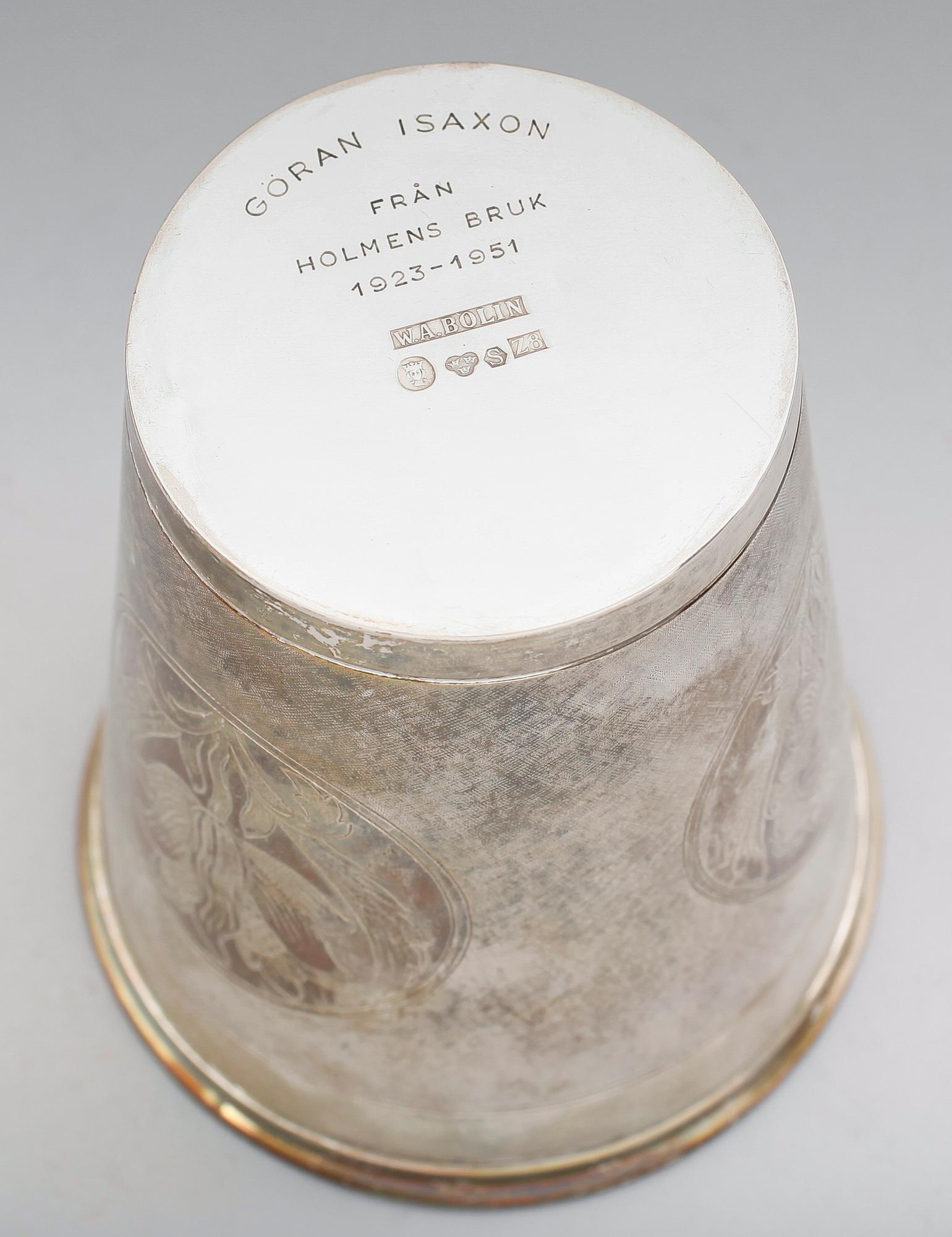 BÄGARE, silver, WA Bolin, Stockholm 1950. Vikt ca 466 gram.