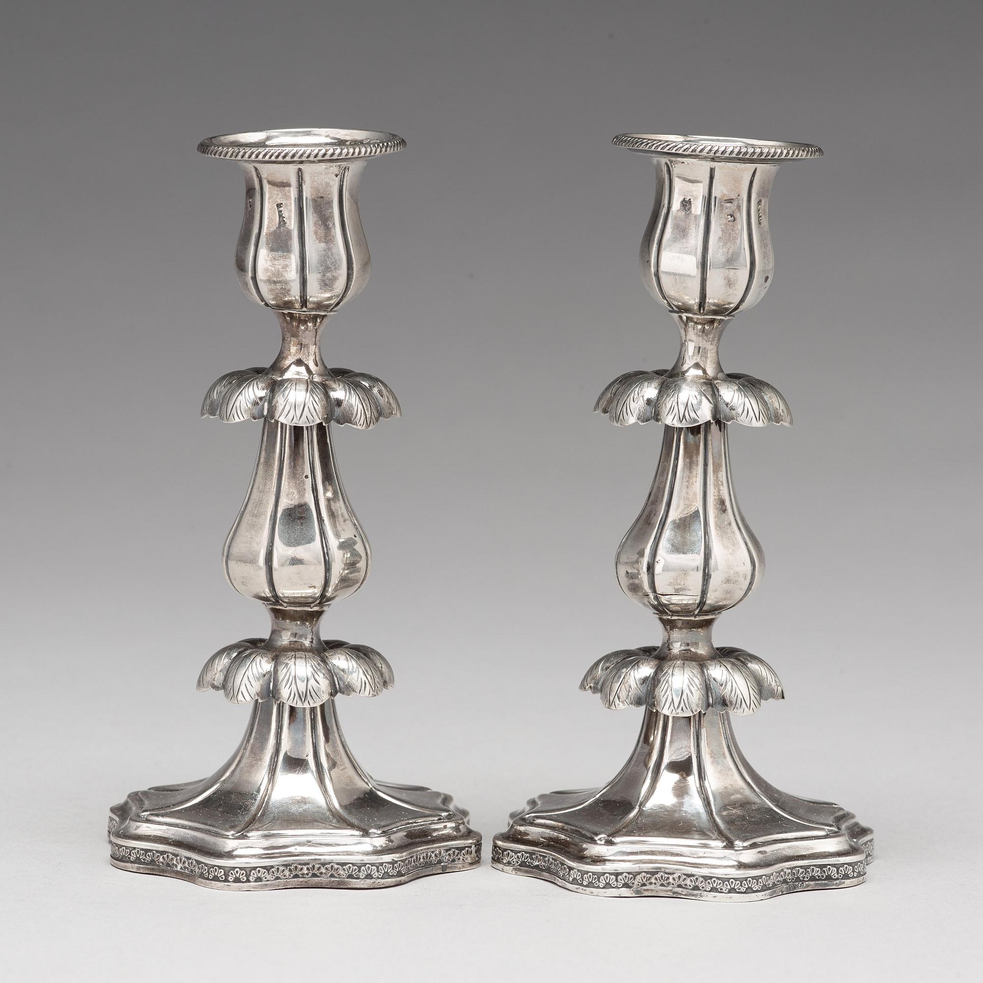 Olof Robert Lundgren, ljusstakar, ett par, silver, Åbo 1848.