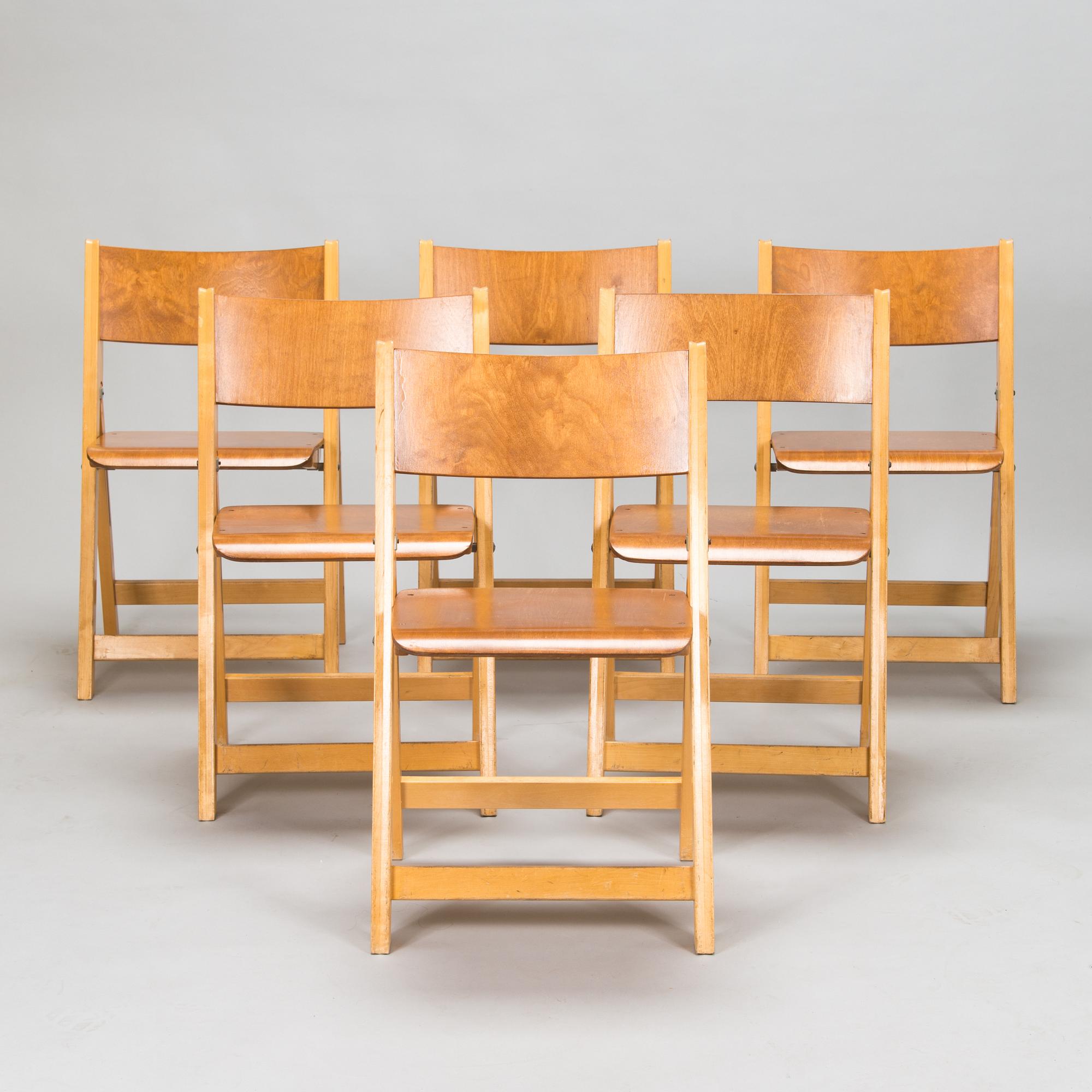 Six 1960s folding chairs for SOK Vaajakosken tehtaat.