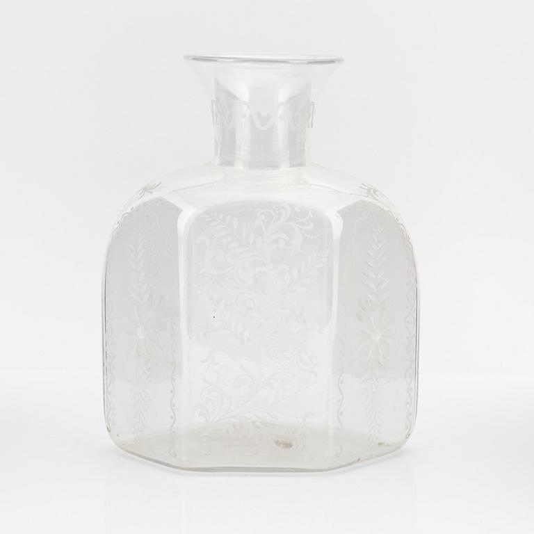 A hexagonal glass flask, 20th century.