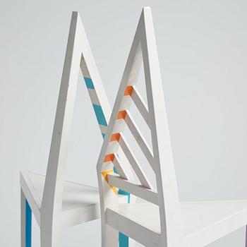 A set of two postmodern chairs, signed Lebe & Rast, 'Trigonus X & Y Nr 1'.