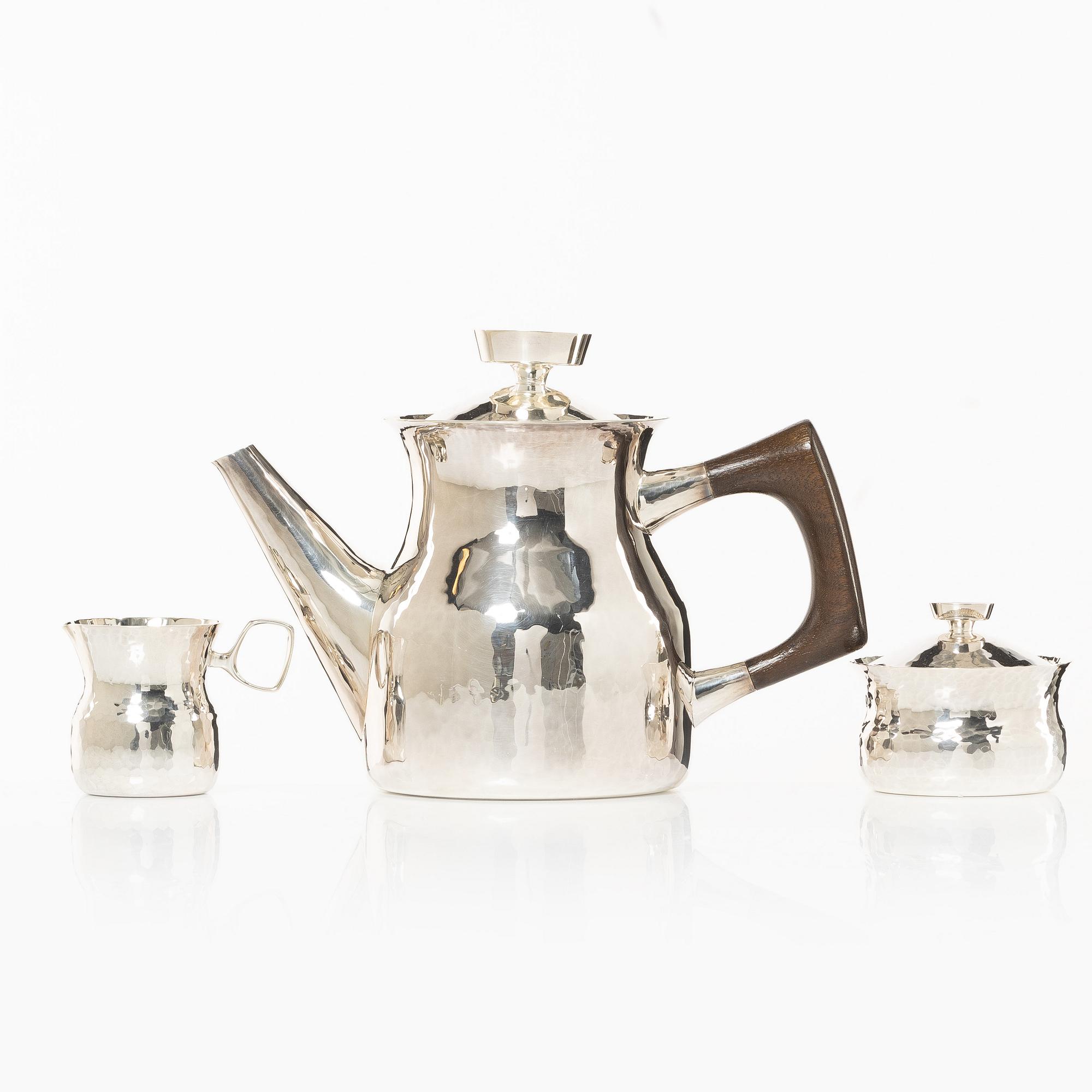 Eric Löfman, kaffeservis, 3 delar, silver, MGAB, Uppsala 1979.