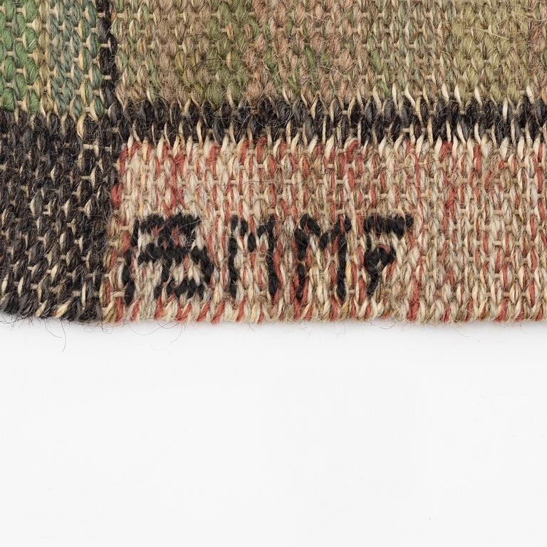 Märta Måås-Fjetterström, vävnad, "Crocus", inplock på linnebotten, ca 52 x 27, signerad AB MMF.