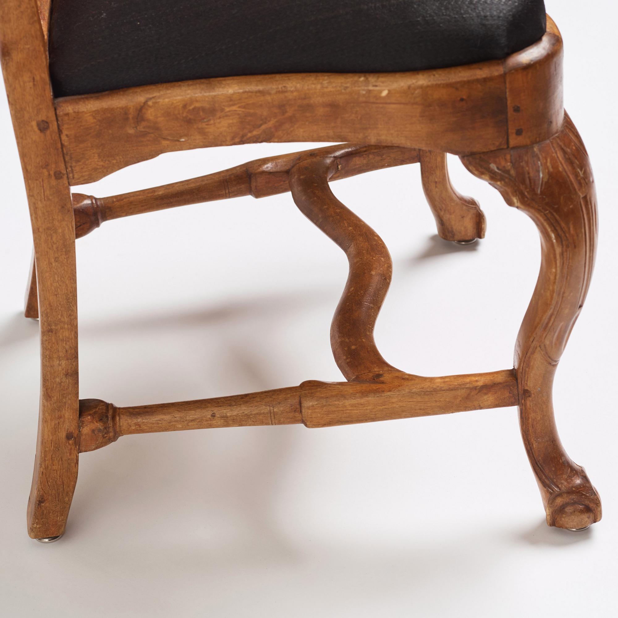 A set of four matched Swedish Rococo chairs, second part of the 18th century.