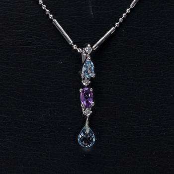 HÄNGE, 14K guld, 2 akvamariner, ametist, 3 små diamanter. Finska kontrollstämplar. Vikt 3,6 g.