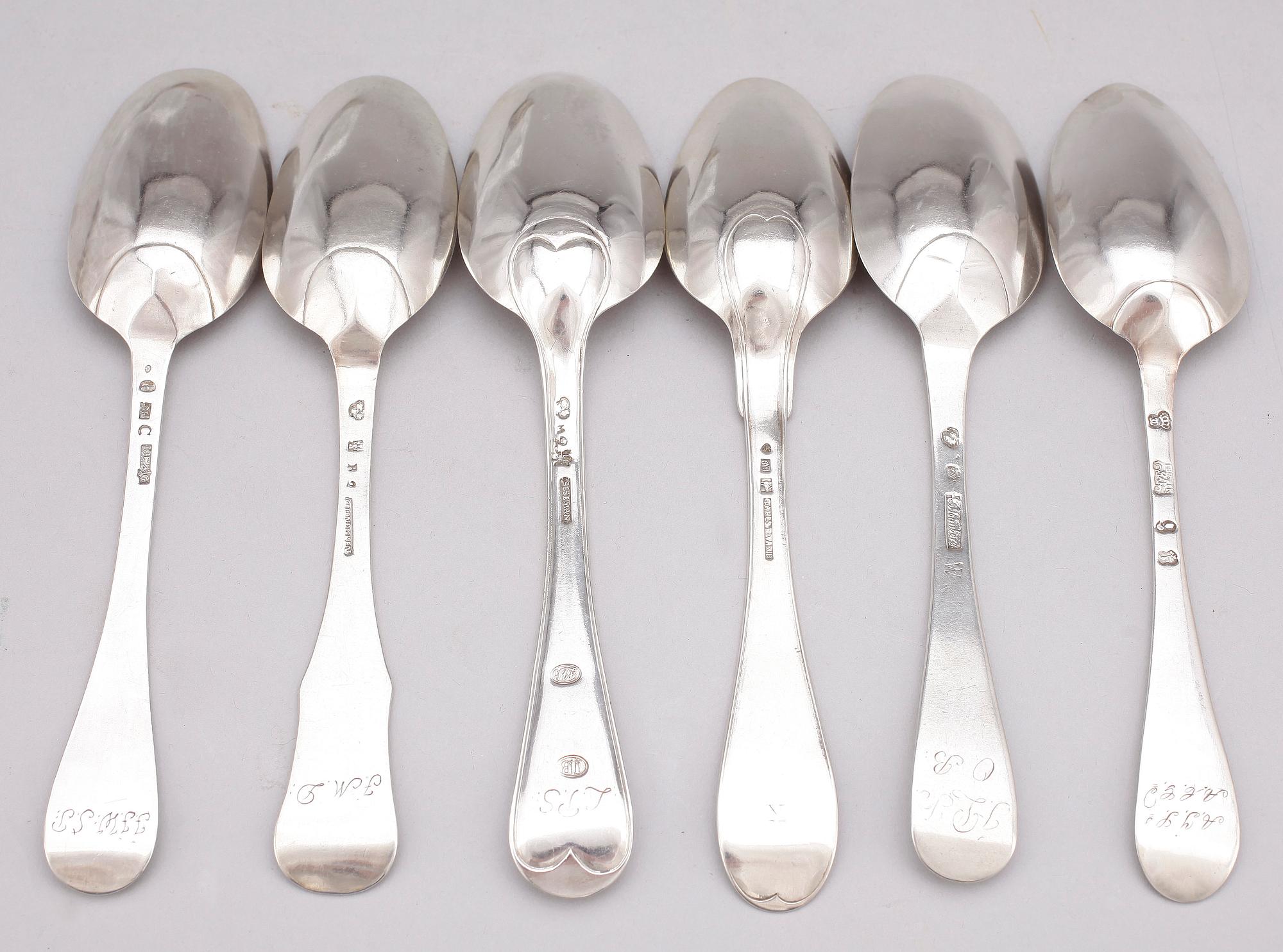 MATSKEDAR, 6 st, silver, bl a Berndt Halck, Halmstad, 1761, 1700-tal och sent 1800-tal. Totalvikt ca 350 gram.