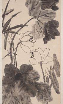 A painting by Pu Hua (1837-1911), watercolour and ink on paper, Lotus.