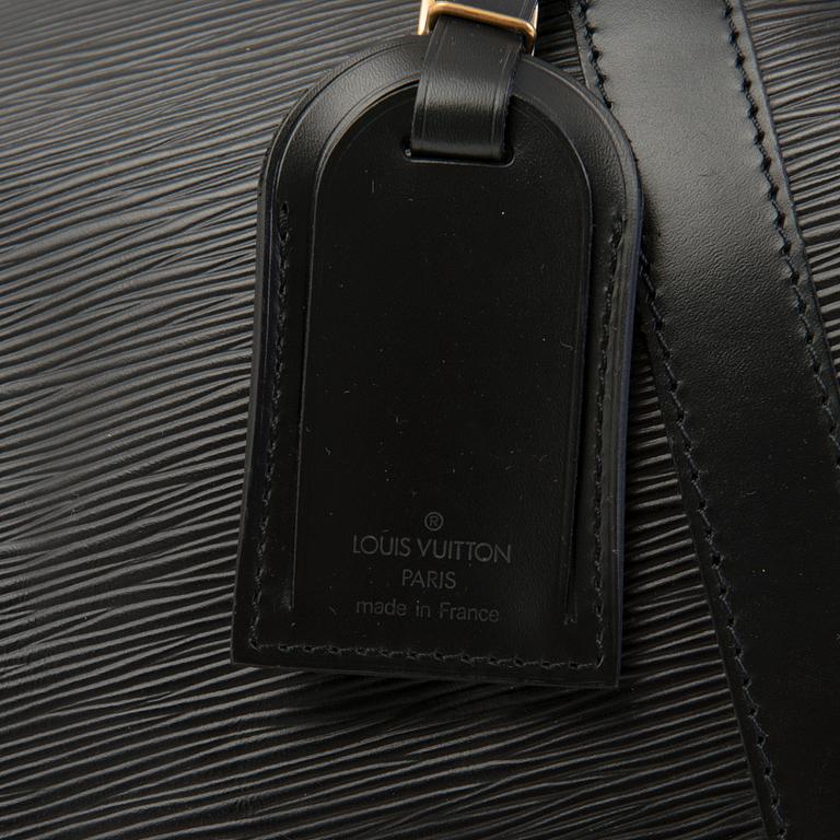 LOUIS VUITTON BLACK EPI LEATHER KEEPALL 50 TRAVEL BAG.