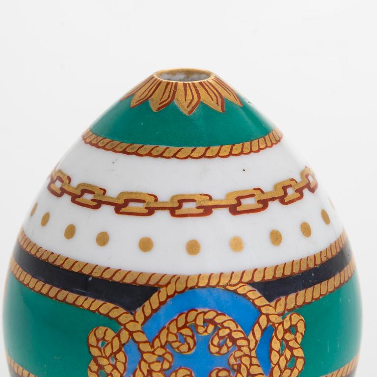 A Russian porcelain egg, part of the Derzhava service,Imperial Porcelain Factory, Saint Petersburg late 19th century.