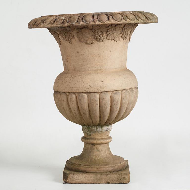 A Swedish Höganäs 1860's stoneware garden urn attributed to Ferdinand Ring.