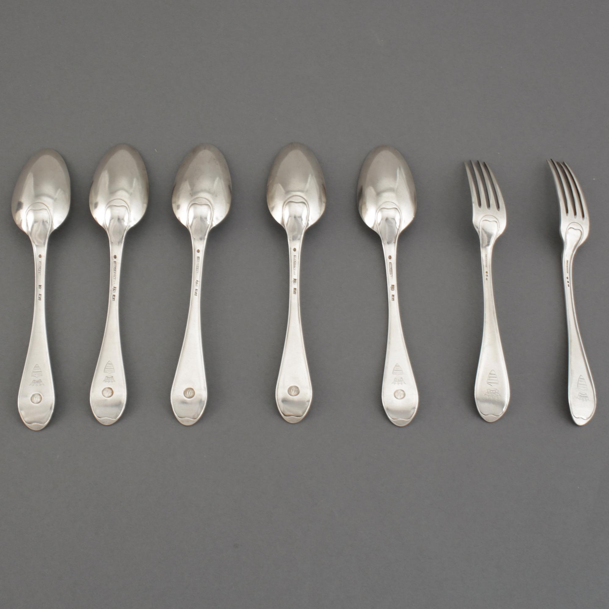 Seven pieces of silver cutlery, Gothenburg, 1794 and 1902.
