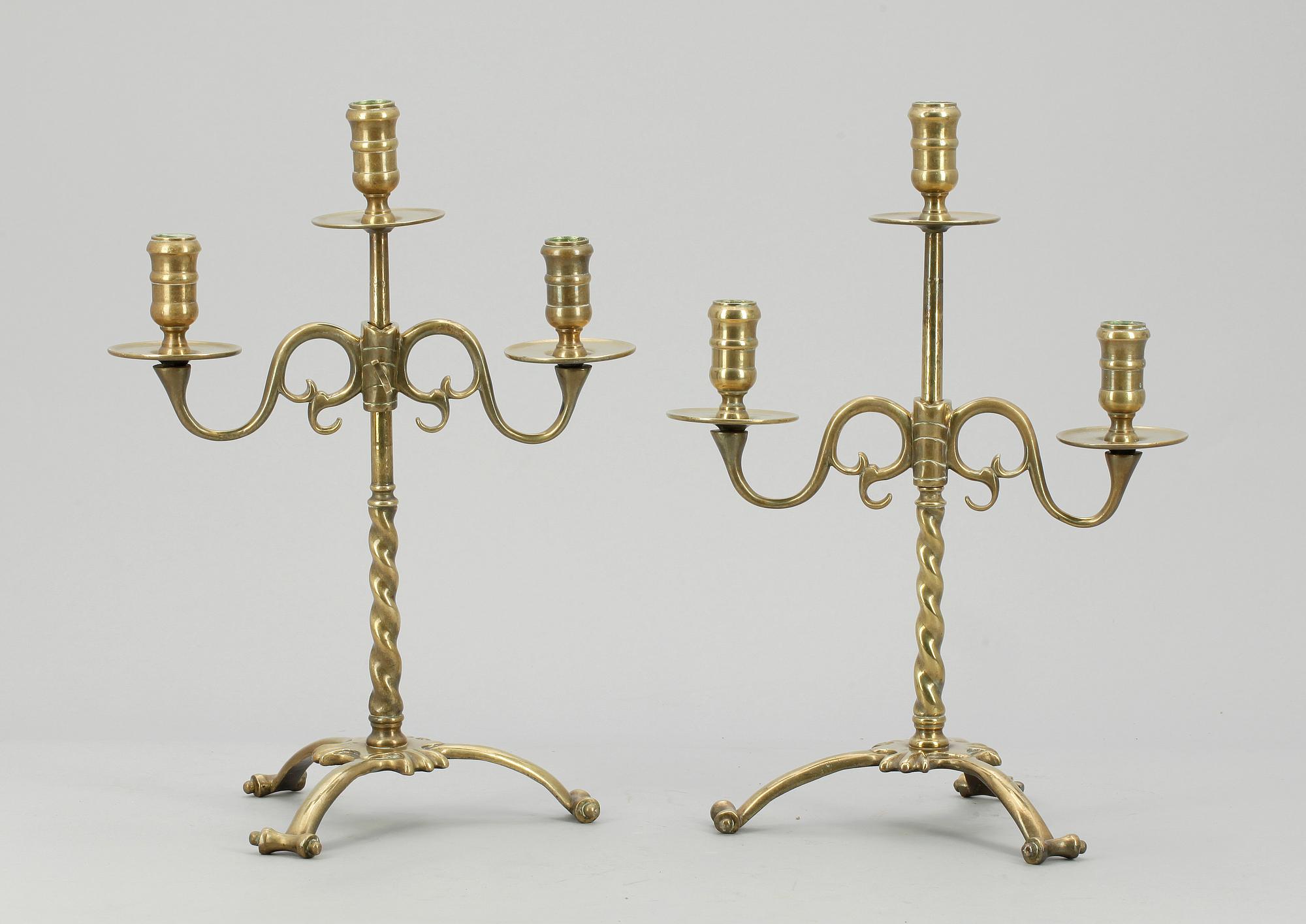 LJUSSTAKAR, ett par, mässing. Barockstil, 1800-tal.