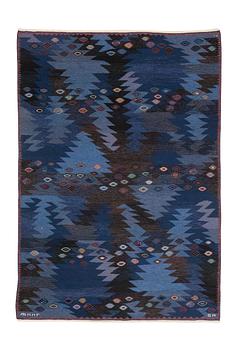 316. Barbro Nilsson, a carpet, "Tånga blå", flat weave, ca 243,5 x 173 cm, signed AB MMF BN.