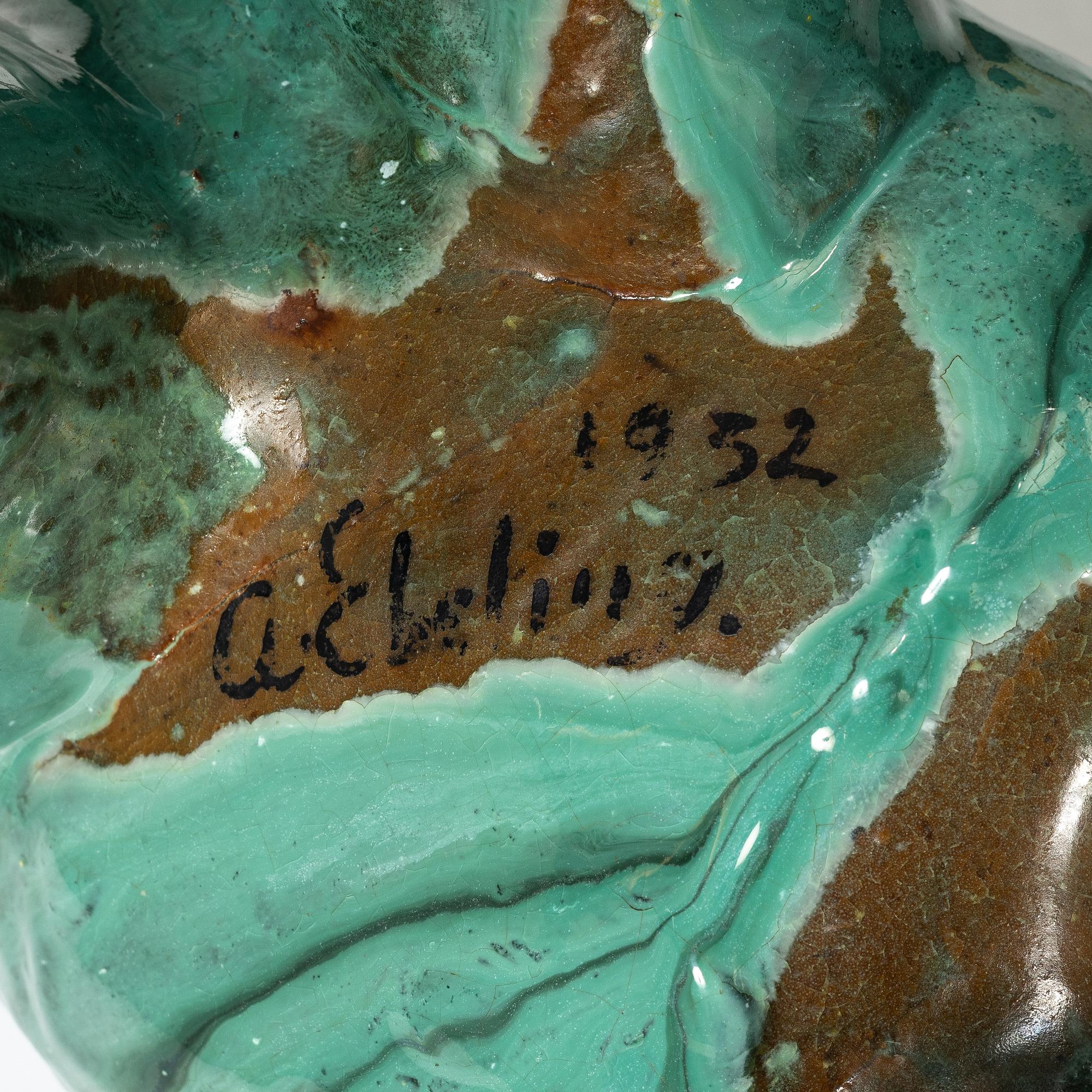 Allan Ebeling, skulptur, glaserad keramik, flodhäst, Torshälla 1932.