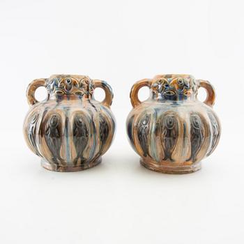 Vases a pair of Jugend early 20th century probably Denmark glazed stoneware.