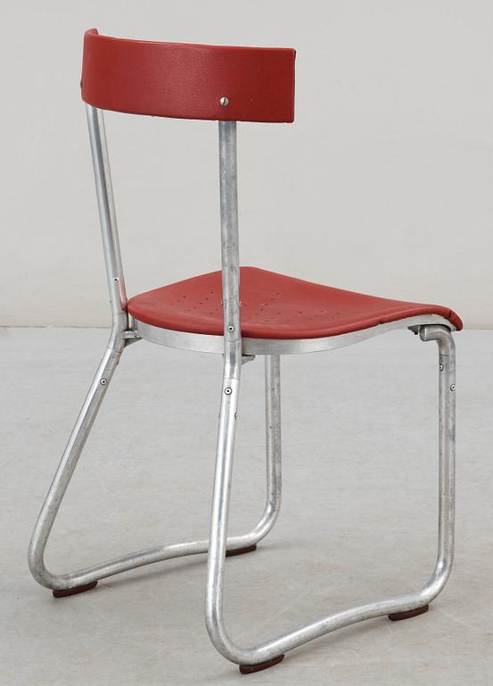 A Gio Pontio tubular aluminium and red vinyl chair, Ditta Parma Antonio e Figli, Saronno, Italy.