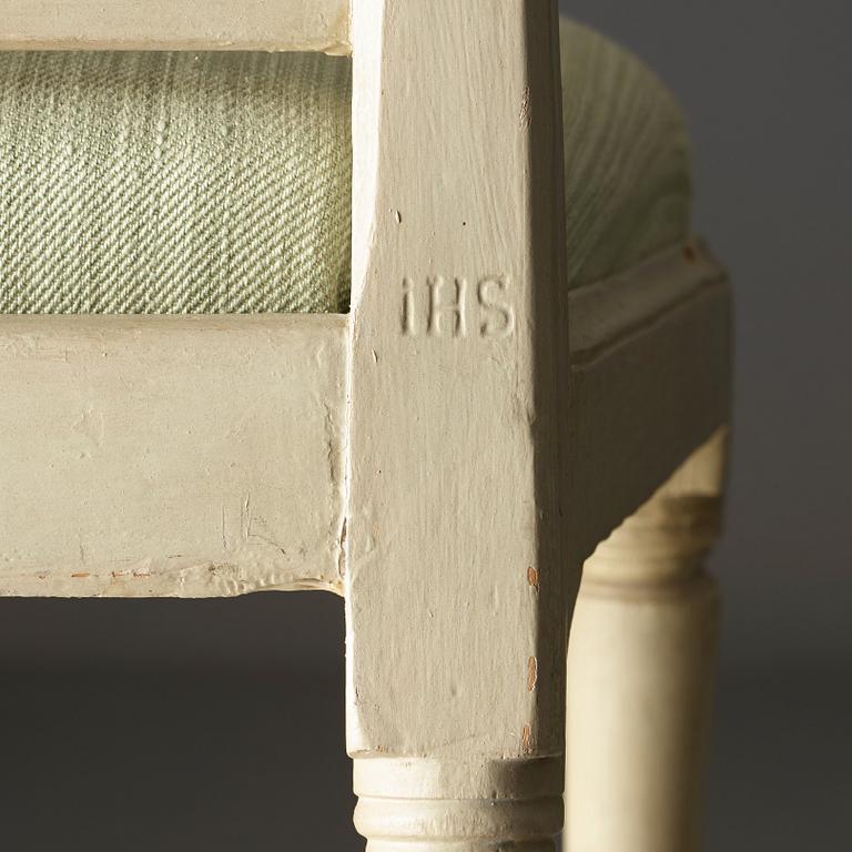 STOLAR, fyra stycken, av Johan Hammarström (mästare i Stockholm 1794-1812), sengustavianska.