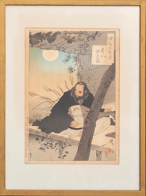 Tsukioka Yoshitoshi, färgträsnitt. Japan, 1800-tal. The moon's four strings - Semimaru, August 1891.