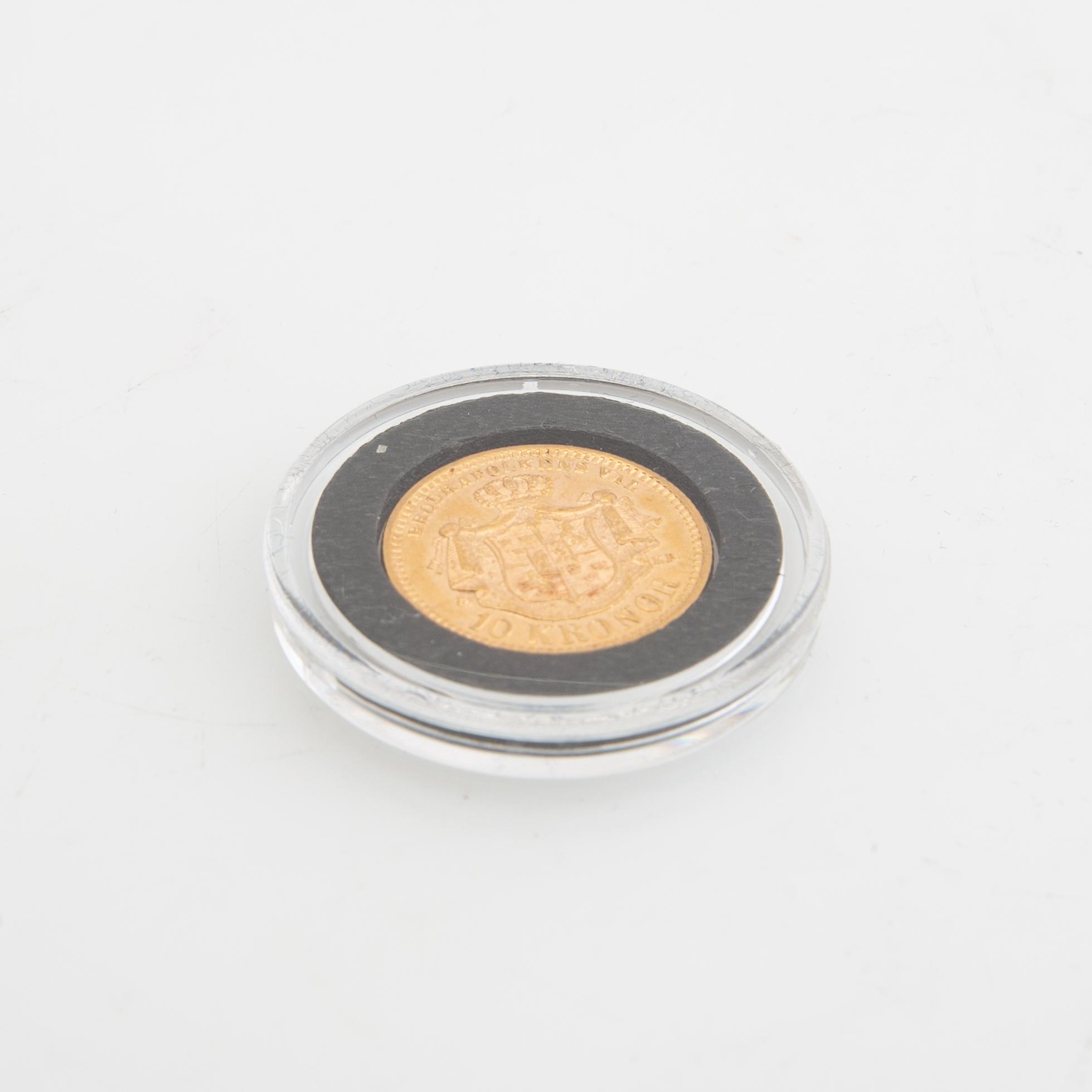 Guldmynt Sverige, Oscar II 10 kr, 1876.