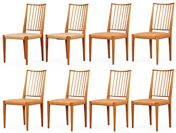 526. A set of eight Josef Frank mahogany and beige leather chairs, Svenskt Tenn, model 970.