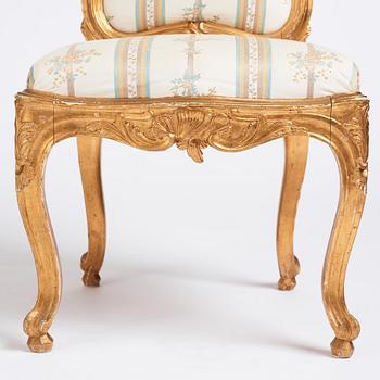 A pair of Swedish Rococo chairs attributed to C M Sandberg master 1759-89.