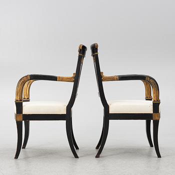 Stolar, ett par, empirestil, modern tillverkning.