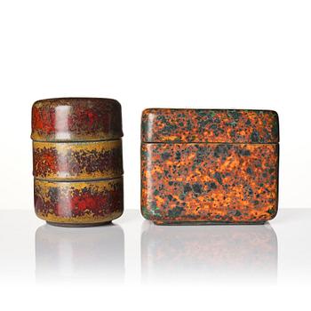 Hans Hedberg, a set of two faience boxes, Biot, France.