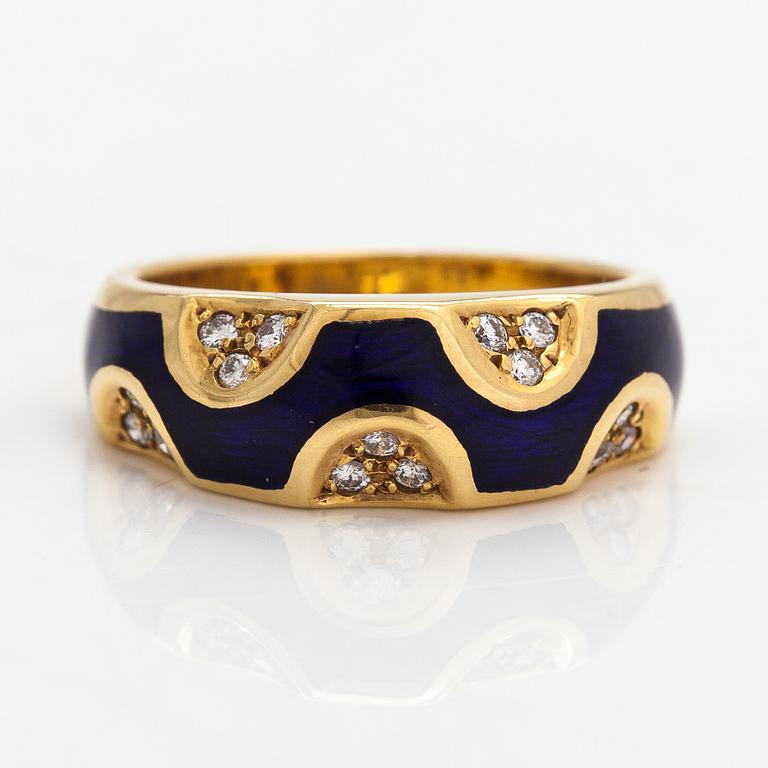 An 18K gold ring with enamel and diamonds ca. 0.15 ct in total. Finnish import marks.