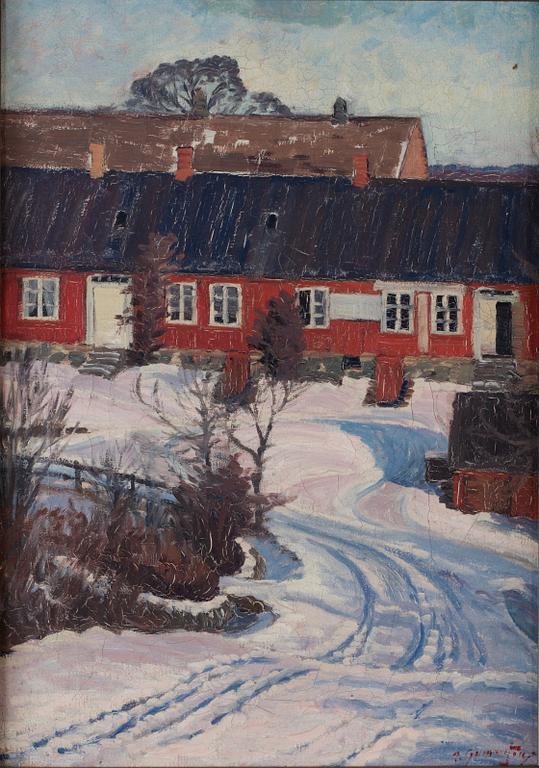 Per Gummeson, Vinterlandskap med röda hus.