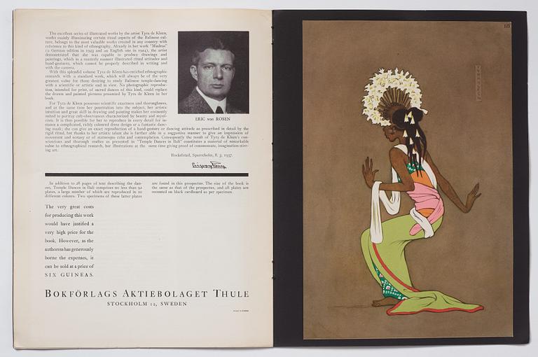 Tyra Kleen, fyra häften med åtta tryckta planscher (varav en dublett), "Temple Dances and Musical Instruments in Bali".