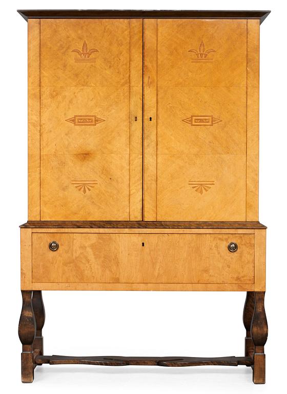 A Carl Malmsten "Haga" stained birch cabinet on stand, Nordiska Kompaniet ca 1924.