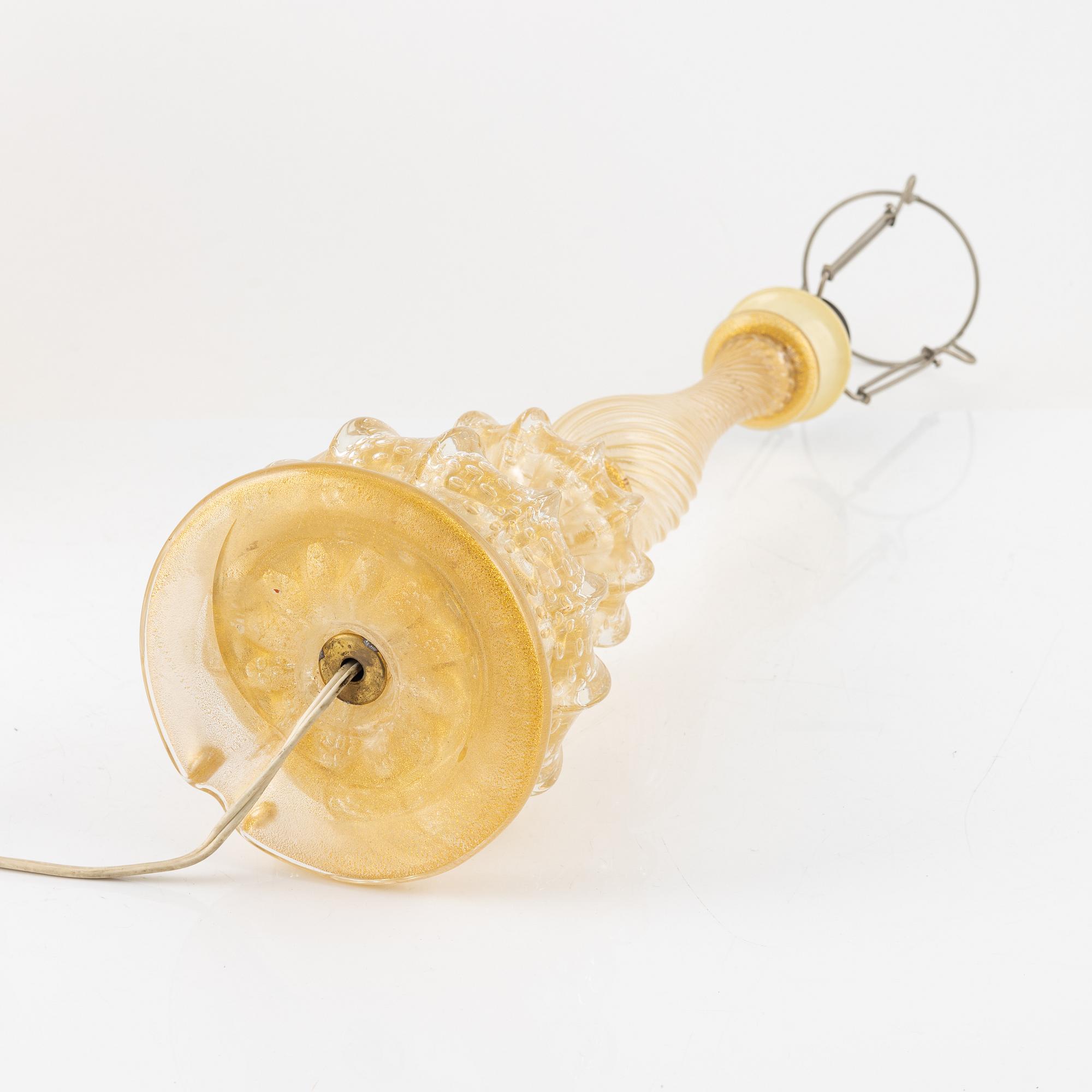 Table lamp, glass, possibly Barovier & Toso, Murano, Italy.