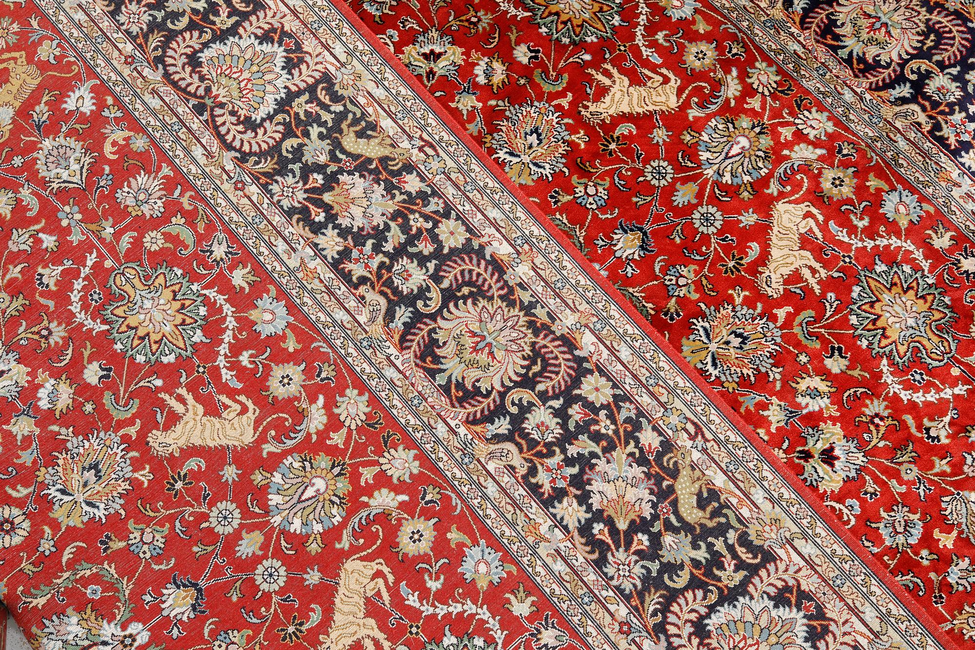 A pictoral orientalisk silk carpet, ca 284 x 180 cm.