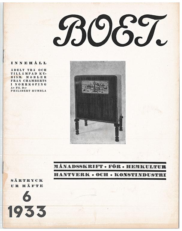 Erik Chambert, sekretär/ kabinettsskåp, Chamberts Möbelfabrik, Norrköping för Världsutställningen i Chicago 1933.