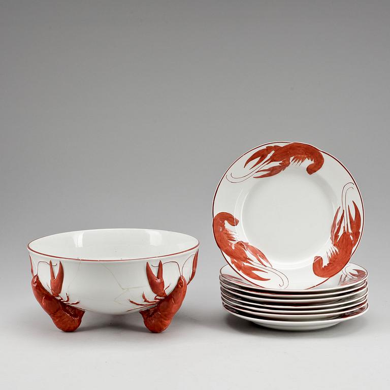 SERVISDELAR, flintgods, 9 delar, kräftservis, Alf Wallander, Rörstrand.