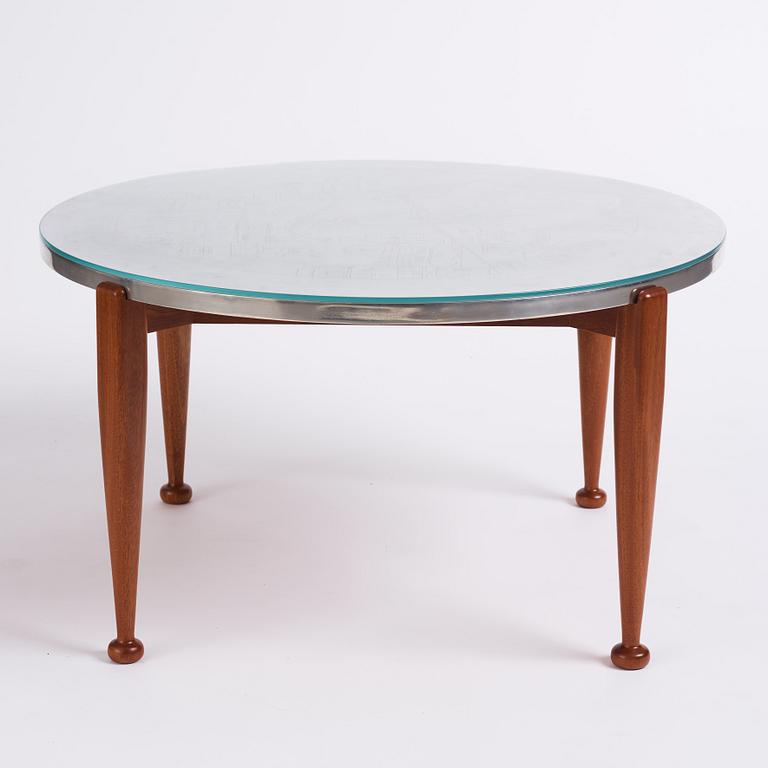 Josef Frank & Nils Fougstedt, a mahogany and pewter coffee table, Svenskt Tenn, contemporary production, ed 9/10.